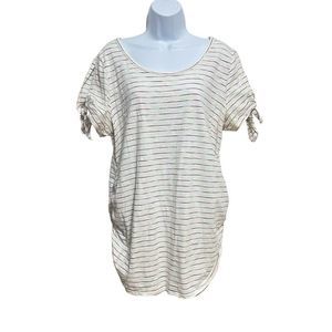 Motherhood Maternity Side Ruched Scoop Neck Maternity Top White Striped